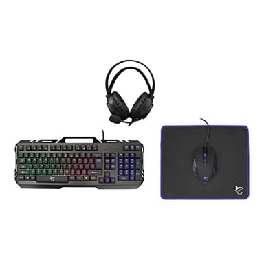 White Shark, Cheyenne, Combo 4-in-1, Gaming-Set Bestehend aus Maus mit LED-Beleuchtung 4 Farben, Tastatur mit Anti-Ghosting-Funktion, Gaming-Headset mit Mikrofon und Mouse-Matte, Schwarz