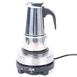 Espressokocher, Premium Elektrisch Espressokocher Edelstahl, 200ML 4 Tassen Mokkakanne mit Heizplatte und Sicherheitsventil für Arbeit, Familientreffen, Sport und Freizeit, Einfach Zu Säubern(Silber)