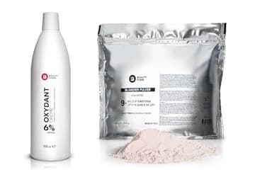 Blondierungspulver Rosa 500 g + Entwickler 6 Prozent 1 L – Staubfreies Blondierpulver Set – Aufhellung bis zu 9+ Tonstufen – Haaraufheller Kit - mit ANTI-YELLOW MOLECULES
