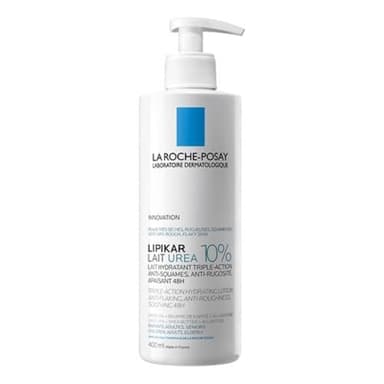 La Roche Posay Lipikar Lait Urea 10 %, Feuchtigkeitsspendende Körperlotion mit 10 % Urea, Beruhigende Körpermilch für sehr trockene Haut, Dreifach wirksame Hautpflege, 400 ml