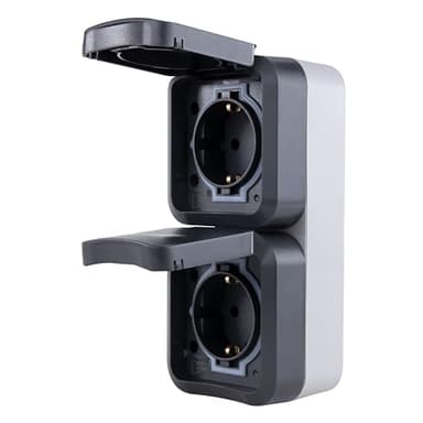 REV AquaStorm, Doppelsteckdose, Steckdose Feuchtraum IP55, zweipolig, Aufputz senkrecht, 230V, 16A, anthrazit