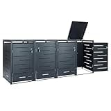 Zelsius Edelstahl Mülltonnenbox 4 Tonnen | 120-240 Liter | Anthrazit RAL 7016 | inkl. Erweiterungsmöglichkeit | Garten Müllhaus, Mülltonnenbox 4er, Aufbewahrungsbox für Mülltonnen