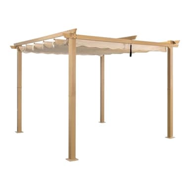 Angel Living 3 x 3M Garten Pergola Pavillon Gartenpavillon aus Aluminium in anthrazit, Dachrohre aus Stahl, Verstellbares Dach aus Polyester Cremegelb