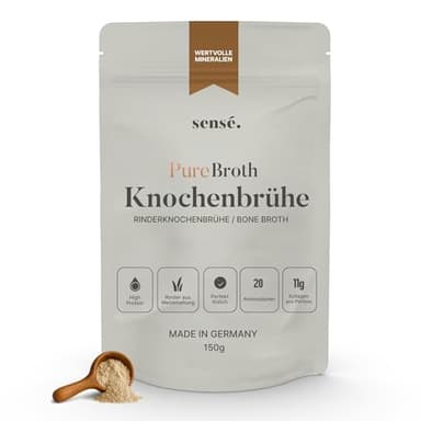 Knochenbrühe Pulver vom Weiderind, aus Deutschland, Bioaktiv, 150g – Kollagen Typ 1,2 & 3 | Unterstützt Gelenke, Darm und Haut | hoher Proteingehalt | Leaky Gut, Keto, Paleo | ohne Salz | Bone Broth