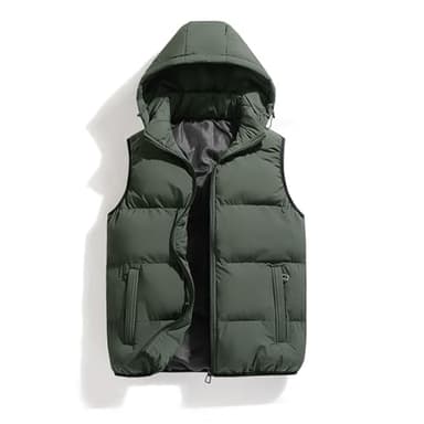 hathne Herren Winter Puffer Weste Ärmellos Warm Reißverschluss Leichte Jacke Weste mit abnehmbarer Kapuze, Grün (Army Green), Large