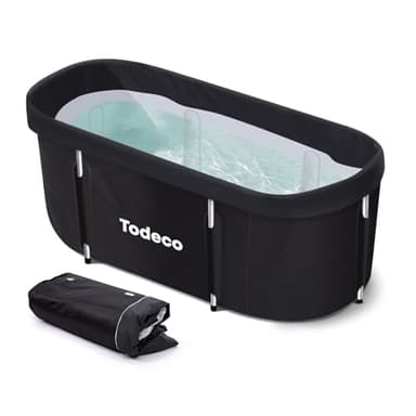 Todeco Faltbare Badewanne für Erwachsene - Tragbar Mit Metallrahmen 140x57x57cm, Große Familie SPA, Mobile Spa-Badewanne für Dusche, Heißes Bad, Eisbad - Schwarz