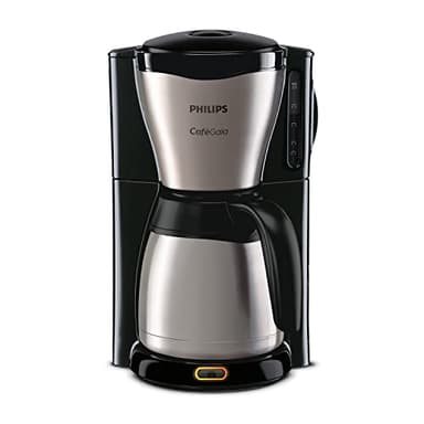 Philips Café Gaia Filterkaffeemaschine – Edelstahl-Thermoskanne, Tropf-Stopp, Intensives Aroma, Automatische Abschaltung, 1.300 ml, Schwarz (HD7546/20)