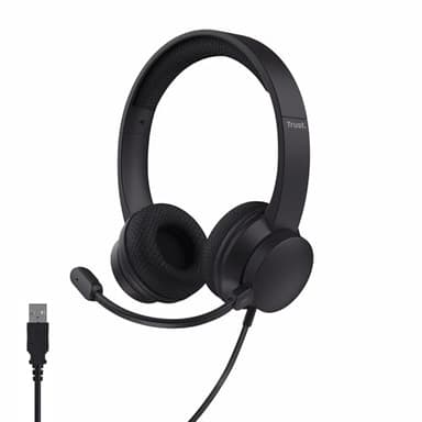Trust Roha II USB Headset mit Mikrofon On-Ear, Noise Cancelling ENC Mikrofon, Leichtes Design, Kopfhörer mit Kabel 1,80m, 85% Recyclingkunststoff, Headphones USB-C für Office Teams Zoom, Schwarz