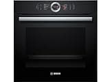 Bosch HSG636BB1 Serie 8 Einbau-Dampfbackofen, Schwarz, 60 x 60 cm, 1 L Wassertank, EcoClean Direct Reinigungshilfe, Bosch Assist Backeinstellung auf Knopfdruck, 4D Heißluft Backen auf 4 Ebenen