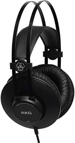 AKG K52 Geschlossener Hochleistungs-Monitoring-Studiokopfhörer, kabelgebunden, leichtes Design, 3,5-mm- und 1/4-Zoll-Adapter, 3 m Kabel - Schwarz