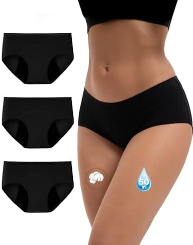 INNERSY Menstruationsunterwäsche Starke Blutung Schwarz Periodenunterwäsche Periodenslip 3 Pack (M, 3 Schwarz)
