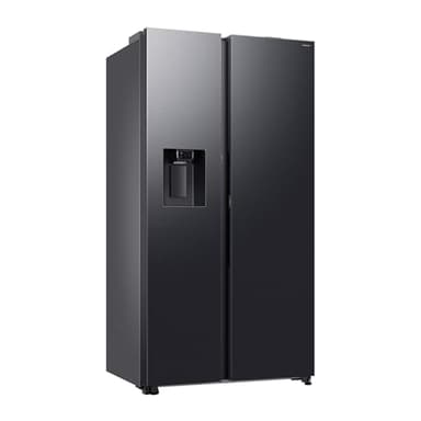 Samsung RS80F64KEFEF Side-by-Side Kühl-Gefrierkombination, AI Kühlschrank mit Gefrierfach, 178,4 cm, 640 l, Eis-/Wasserspender mit Festwasseranschluss, AI Voice Control & Energy Mode, Black Steel