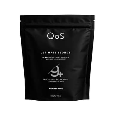 QOS Blondierpulver 500g Ultimate Blonde Black, staubarm, Aufhellung bis zu 9 Tonstufen, Anti-Gelbstich, Plex/Bond-Support