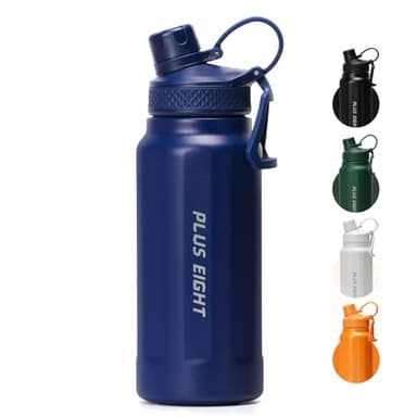 pluseight Edelstahl Trinkflasche, 950 ml, 750 ml, Auslaufsichere Edelstahl Flasche mit Deckel Für Schule, Kinder, Frauen, Männer | Auslaufsicher & Schweißfest mit Anti-Staub Deckel (Blau, 750 ml)
