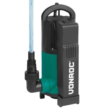 VONROC Tauchpumpe mit integriertem Schwimmer [750W] - Schmutzwasserpumpe für Keller, Pool, Gartenteich - Flachsaugend max Höhe [7,5m] - 1400 l/h für sauberes und schmutziges Wasser