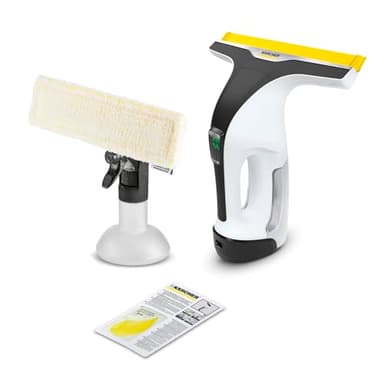 Kärcher Akku-Fenstersauger WV 6 Plus, extra lange Akkulaufzeit von 100 min, LED-Ladezustandsanzeige, wechselbare Absaugdüse: 280 mm, Sprühflasche mit Mikrofaserbezug, 20 ml Fensterreiniger-Konzentrat