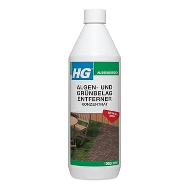 HG Algen- & Grünbelagentferner, konzentrierter Reiniger für Außenwege, Terrassen & Pflaster, entfernt Grünalgen, schonend zu Stein - 1 l