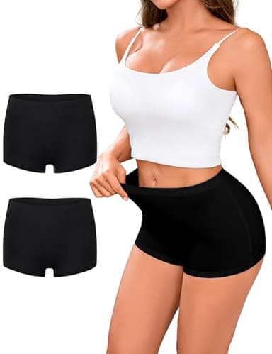 Briyat Unterhosen Damen Baumwolle Boxershorts Damen hohe Taille Unterwäsche aus Bambusviskose Mittelhoher Atmungsaktiv Bequeme Hotpants schlüpfer Shorts 2er Pack Baumwoll Unterwäsche,schwarz*2,L