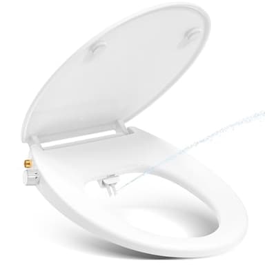 Toilettendeckel mit Bidet,YEAUPE PRO WC Sitze mit Absenkautomatik, nicht elektrisch, mit selbstreinigenden Doppeldüsen,separate Rückseite und weibliche Reinigung (Oval) 44,3 * 37,1 * 8,3CM
