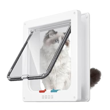 Katzentür, Sicherheits-Haustier-Tür mit 4-Wege-Schloss, katzenklappe innentür, Katzenklappe Außentür, für Innen Außentür, Fenster, Wand, für Katzen und kleine Hunde, weiß, 20×19cm(S)