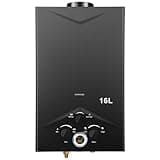 Gas Durchlauferhitzer, 16L Propan-Durchlauferhitzer mit Batteriezündung, Durchlauferhitzer Tankless Water Heater mit Digitalanzeige, Multi-Schutz[Energieklasse A]