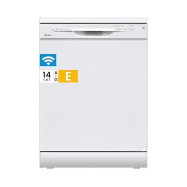 Midea SF 3.60NW PRO Geschirrspüler, 14 Maßgedecke, Spülmaschine mit WLAN, Geschirrspüler Freistehend Unterbaufähig, 5 Reinigungsmodi, 47 dB, 3/6/9h Startzeitvorwahl, Weiß