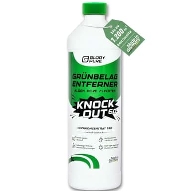 GLORYPURE Grünbelag-Entferner KNOCK OUT 60 | Hochkonzentrat bis zu 1.200 m², extrem starker Wirkstoff, effektiv gegen Algen & Flechten | Terrasse, Gehwege, Fassaden, Camper | Der stärkste seiner Art
