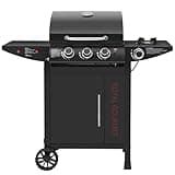 Royal Gourmet Gasgrill 3+1 Brenner Grillwagen mit 11,5 kW, Campinggrill mit Seitenbrenner, Outdoor Gas Grill inkl. Haken, Unterschrank für Balkon, Party Schwarz