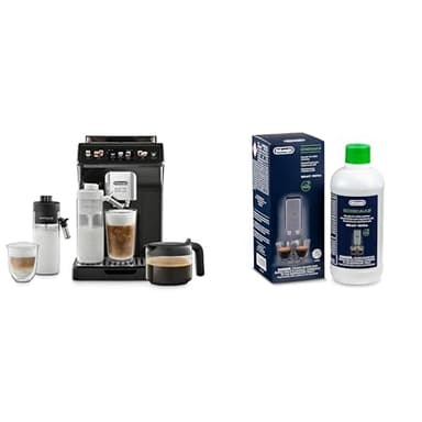 De'Longhi Eletta Explore ECAM452.57.G Kaffeevollautomat mit LatteCrema Milchsystem, heiße und kalte Getränke auf Knopfdruck, Touchscreen Farbdisplay, Kaffeekannen inkl., schwarz mit DLSC 500 Entkalker
