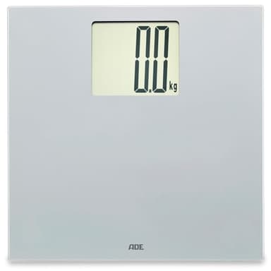 ADE Digitale Personenwaage mit großem XXL-Display | Körperwaage besonders gut ablesbar | Badezimmerwaage mit hoher Tragkraft bis 200 kg | silber
