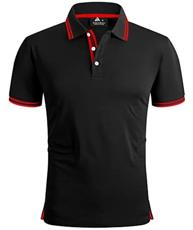 SwissWell Poloshirt Herren Kurzarm Atmungsaktiv Golf Tennis Sport Polo Shirts Sommer Freizeit T-Shirt Schwarz und rot L