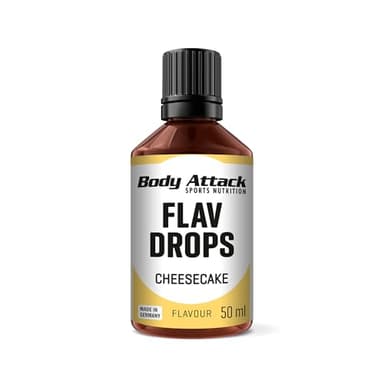 Body Attack Flav Drops®, 50 ml, Cheesecake, Aromatropfen für Lebensmittel, zuckerfreie Flavour Drops ohne Kalorien, vegan & Qualität Made in Germany