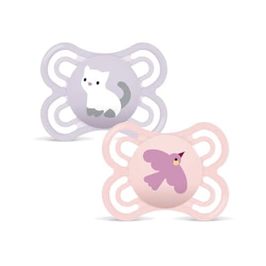 MAM Perfect Schnuller | 0-6 Monate | Schnuller für Neugeborene | 94% Akzeptanz | beugt Zahnfehlstellungen vor | Babyschnuller mit Zahnmedizinern entwickelt | SkinSoft Silikon | Katze/Vogel | 2 Stück