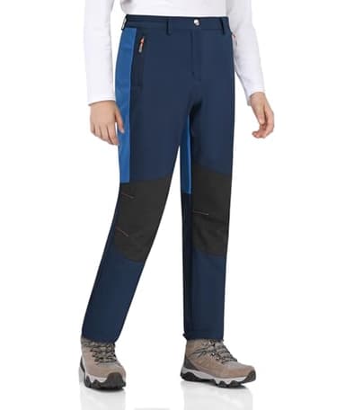 Zoofly Warme Fleece Skihose Kinder Wasserdicht Winterhose Softshellhose Thermo Snowboardhose Jungen Gefütterte Outdoorhose Marineblau+Hellblau 122-128