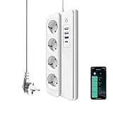 ZigBee Mehrfachsteckdose mit USB C, ZigBee Steckdosenleiste Überspannungsschutz mit 3 USB 18W und 1 USB C 20W, Kompatibel mit Phililips HUE Alexa Google Home, Erfordert einen ZigBee Gateway Hub, 16A