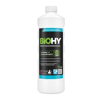 BiOHY Profi Fensterreiniger (1l Flasche) | Glasreiniger Konzentrat | für Fenstersauger geeignet | streifenfreie Reinigung von Glas-, Fenster- & Spiegelflächen | ideal für Haushalt & Auto