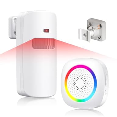 TECKNET Durchgangsmelder Alarm Klingel, PIR Bewegungssensor Innen, 6M*110° Erfassungsbereich, RGB-Anzeigeleuchte, 61 Melodien&120dB, 5-stufige Lautstärke, für Zuhause, Geschäfte, Garage, Wohnmobil