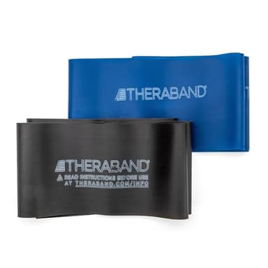 THERABAND Widerstandsband-Set – 2er-Pack (Blau & Schwarz) – 1.5m Latexbänder für Oberkörper, Beine & Rumpf – Für Reha, Physiotherapie, Pilates & Heimtraining