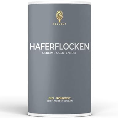 ZELLGUT© Bio Haferflocken - GEKEIMT (450g) - Vollkorn - GLUTENFREI - Basisch - Kernig & ideal für Müsli - biologischer Anbau - Reich an Ballaststoffen und BETA GLUCAN. Gekeimt und schonend getrocknet