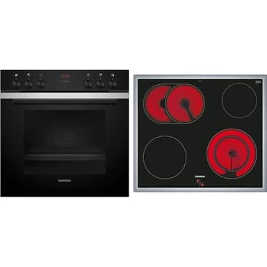 Siemens EQ211KA11, iQ300 Einbau-Herd-Set, Bestehend aus HE213ABS3 Herd, 60 x 60 cm, 3D Heißluft und Schnellaufheizung, EA64RGNA1E Elektrokochfeld, Zweikreis-Kochzone, Bräterzone, Edelstahlrahmen