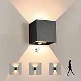 YindaLux 12W Aussenlampe mit Bewegungsmelder IP65 LED Wandlampe Innen/Aussen mit Touch-Bedienung, 3000K Außenleuchte mit Up Down Einstellbar Abstrahlwinkel, Modern Aluminium Wandleuchte für Flur