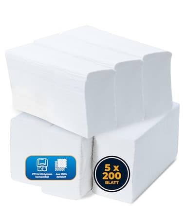 Hygiene Guru® Papierhandtücher – 1.000 Blatt [Z-Falz, 2-lagig, 20,5×24 cm, 8 cm tief] – Zellstoffqualität für Tork H2 Spender – ideal für Praxis, Büro, Küche & mehr
