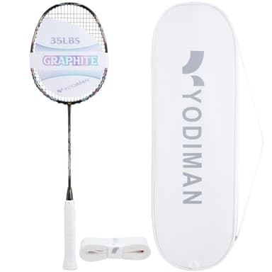 YODIMAN Pro Carbon Badmintonschläger – Leicht & Hochleistung für Wettkampf (35 lbs Bespannung, 46T Graphit, 0.68mm String, Profi-Level) (Raven)