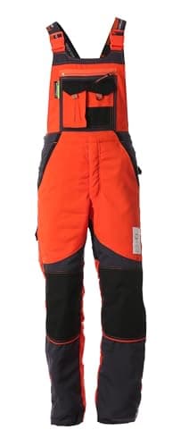 WOODSafe® Schnittschutzhose Klasse 2, kwf-geprüfte Forsthose, Latzhose orange/grau, Herren - Waldarbeiterhose (48)