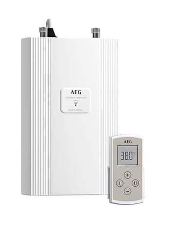 AEG elektronischer Kompakt-Durchlauferhitzer DDLE Kompakt FB 11/13 kW mit Fernbedienung für die Küche, Made in Germany, Festanschluss 400 V, solargeeignet, Untertischmontage, VDE geprüft,230769