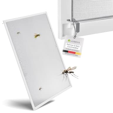 Juskys Fliegengitter Fenster 120x140 cm – Insektenschutz mit Alu Rahmen zum Einhängen, Montage ohne Bohren, Mücken- & Fliegenschutzgitter – Weiß