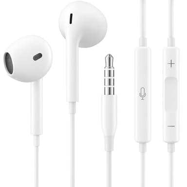 In-Ear Kopfhörer 3,5 mm Klinke,Kabel Headset mit Mikrofon & Lautstärkeregler,Geräuschisolierung,ergonomisches Design,HiFi-Stereo Halb-In-Ear,kompatibel mit Smartphone,Tablet,Laptop,MP3-Player,Weiß