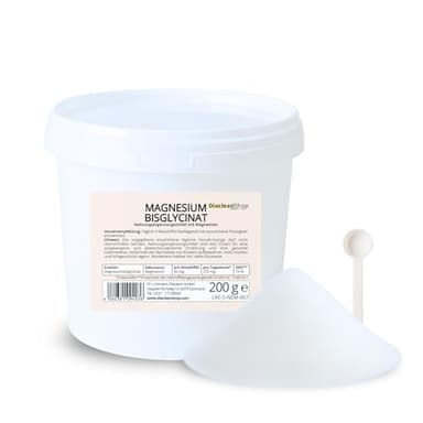 Magnesiumbisglycinat Pulver 200 g - inkl. Messlöffel - Chelatiertes Magnesium - vollständig reagiert