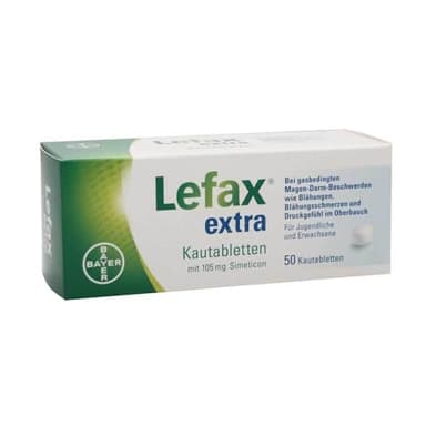 Lefax extra Kautabletten - mit 105 mg Simeticon - bei gasbedingten Magen-Darm-Beschwerden und mäßigen Blähungen - mit Pfefferminzgeschmack - 1 x 50 Tabletten