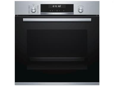 Bosch HBA578BS0 Serie 6 Einbau-Backofen, 60 x 60 cm, Pyrolyse Selbstreinigung, AutoPilot 30 30 Automatikprogramme, 3D Heißluft Backen auf 3 Ebenen, LCD-Display, Versenkknebel, Kindersicherung